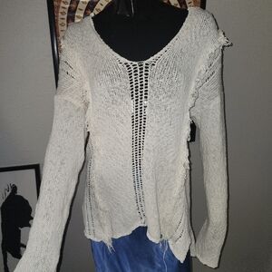 Vintage Havana Cream Knit Women's Distressed Hooded Sweater